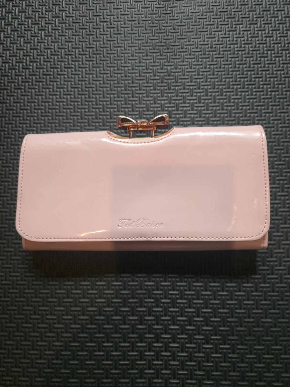 Ted Baker Pale Pink Patent Bow-Top Wallet